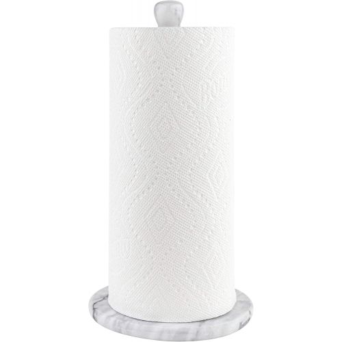  Homeries White Marble Paper Towel Holder ? Deluxe Upright Towel Dispenser for Kitchen Countertop, Cabinet & Bathrooms ? Non Steel & Non Plastic Design ? Heavy Duty, Solid Standup P