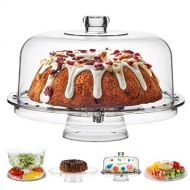 Homeries Multi-Purpose 6 in 1 Cake Stand with Dome Lid - Multifunctional Serving Platter and Cake Plate - Use as Salad Bowl/Veggie Platter/Punch bowl/Desert Platter/Nachos & Salsa