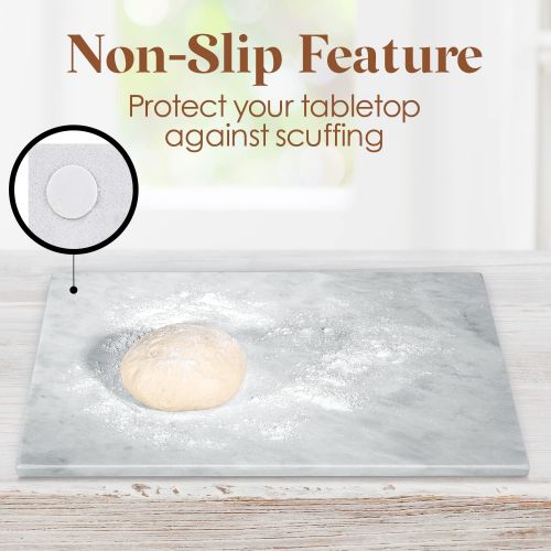  [아마존베스트]Homeries Marble Pastry Board (12 x 16 Inches) - Marble Serving Tray for Cheese, Pastries, Bread - Large White Fancy Marble Slab for Cake Display Marble  Sleek Design & Non Slip Ru