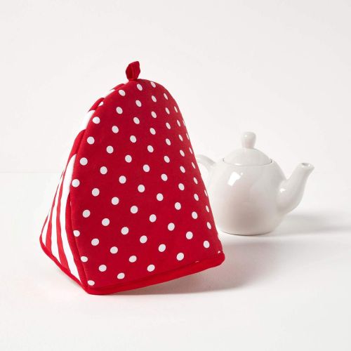  Homescapes Teekannenwarmer Polka Dots rot Design Tea Cosy Kannenwarmer 100% Baumwolle