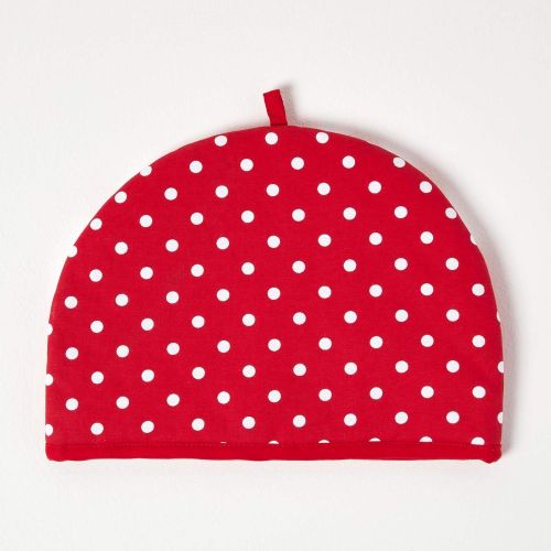  Homescapes Teekannenwarmer Polka Dots rot Design Tea Cosy Kannenwarmer 100% Baumwolle