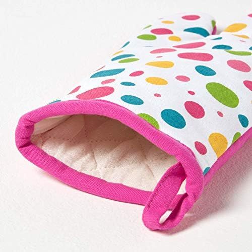  Homescapes Ofenhandschuh Polka Dots Multi, pink gelb blau gruen ca. 18 x 32 cm, Topfhandschuh aus 100% reiner Baumwolle mit Polyesterfuellung, waschbarer Kochhandschuh