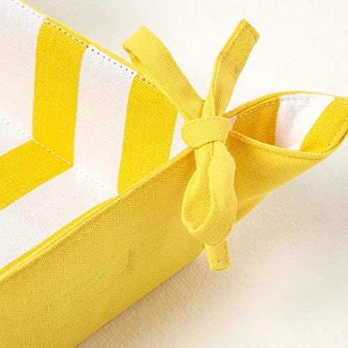  Homescapes Brotkorb Stoff eckig Wendemuster Thick Stripes gelb Design Broetchenkorb Textil 100% Baumwolle