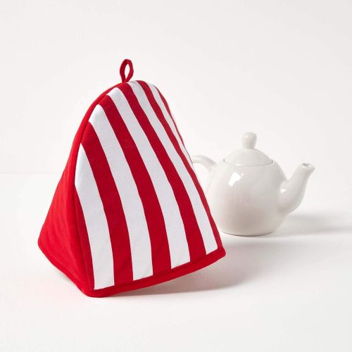  Homescapes Teekannenwarmer Thick Stripes rot Design Tea Cosy Kannenwarmer 100% Baumwolle