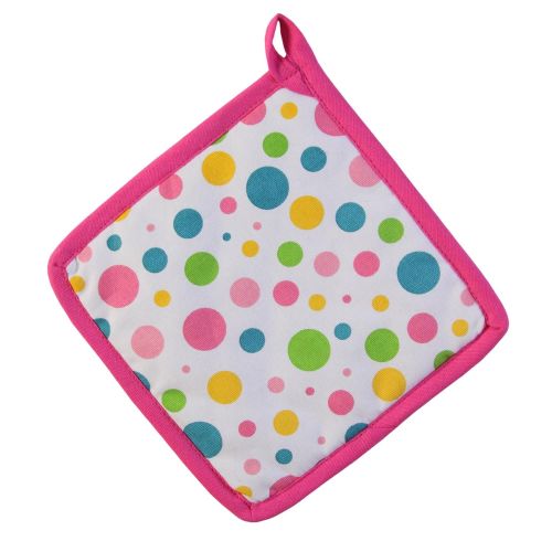  Homescapes Topflappen Polka Dots Multi, pink gelb blau gruen ca. 20 x 20 cm, Untersetzer aus 100% reiner Baumwolle mit Polyesterfuellung, waschbarer Topfuntersetzer