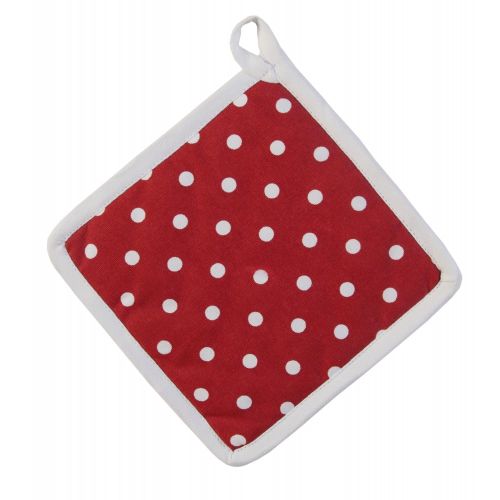  Homescapes Topflappen Polka Dots, rot weiss ca. 20 x 20 cm, Untersetzer aus 100% reiner Baumwolle mit Polyesterfuellung, waschbarer Topfuntersetzer