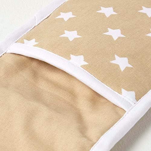  Homescapes Doppelter Ofenhandschuh Stars, beige weiss ca. 18 x 84 cm, Topfhandschuh doppelt aus 100% reiner Baumwolle mit Polyesterfuellung, waschbarer Doppel-Ofenhandschuh