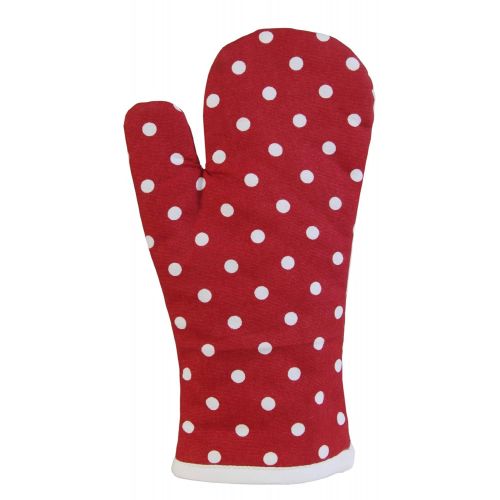  Homescapes Ofenhandschuh Polka Dots, rot weiss ca. 18 x 32 cm, Topfhandschuh aus 100% reiner Baumwolle mit Polyesterfuellung, waschbarer Kochhandschuh
