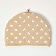 Homescapes Teekannenwarmer Stars beige Design Tea Cosy Kannenwarmer 100% Baumwolle