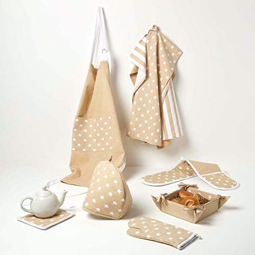  Homescapes Teekannenwarmer Stars beige Design Tea Cosy Kannenwarmer 100% Baumwolle