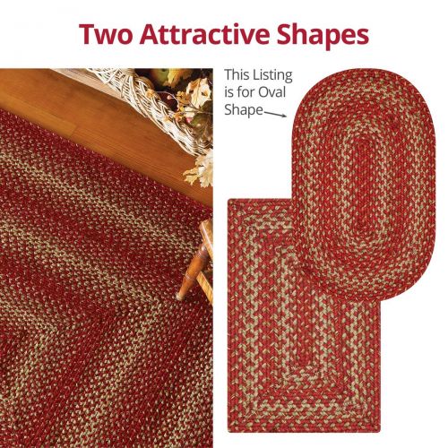  Oval Jute Braided Rug  All Natural Fiber 5 x 8 Area Rug, Made with Natural Jute Twine  A Reversible Rug for Rustic Home Decor  Homespice Apple Pie Oval Jute Rug 5 x 8 with Red,