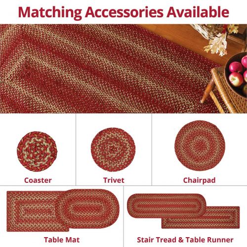  Oval Jute Braided Rug  All Natural Fiber 5 x 8 Area Rug, Made with Natural Jute Twine  A Reversible Rug for Rustic Home Decor  Homespice Apple Pie Oval Jute Rug 5 x 8 with Red,