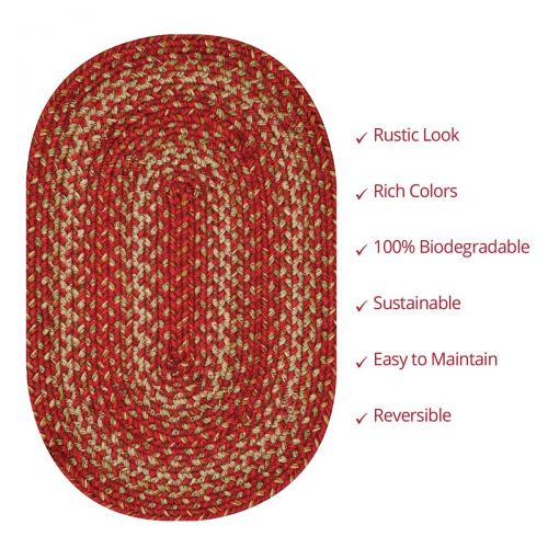  Oval Jute Braided Rug  All Natural Fiber 5 x 8 Area Rug, Made with Natural Jute Twine  A Reversible Rug for Rustic Home Decor  Homespice Apple Pie Oval Jute Rug 5 x 8 with Red,