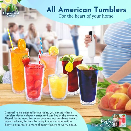  Homestead Choice Insulated Tumblers 4-pack 26 oz Made in USA Great for Iced Coffee & Hot Drinks, Clear Double Wall Plastic Tumbler Cups, Microwave, Freezer & Top Rack Dishwasher Safe Reusable Cups