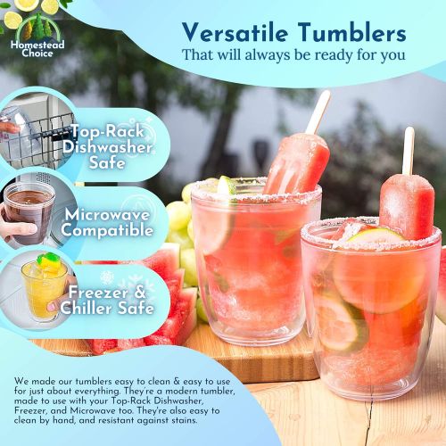  [아마존베스트]Homestead Choice 4-pack Insulated 12 Ounce Tumblers - Drinking Glasses Made in USA - Clear (12oz Insulated Cups)