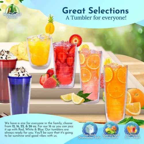  [아마존베스트]Homestead Choice 4-pack Insulated 12 Ounce Tumblers - Drinking Glasses Made in USA - Clear (12oz Insulated Cups)