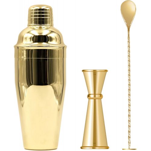  [아마존베스트]Homestia Gold Cocktail Shaker Set Bartender Kit Stainless Steel 24oz Martini Shaker, Muddle Spoon, Double Jigger, Fine Strainer, Ice Tong, 2 Liquor Pour Spout Barware Gift Set