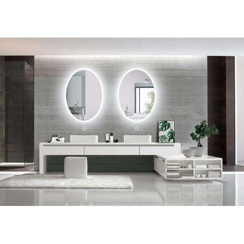  Homeswee Oval Simple Bathroom Mirror with Lights, dimmable and Color Changeable by Smart Sensor, Vanity Wall Mounted Eco-firendly Anti-Explosion and Anti-Corrosion Washroom Mirrors