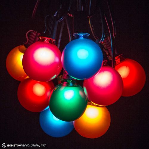  Hometown Evolution, Inc. Assorted Satin Pearl Outdoor Patio Globe String Lights (100 Foot, G50 Assorted 2 Inch Bulbs - Black Wire)