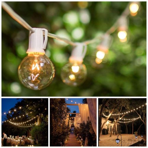  Hometown Evolution, Inc. 100 Foot White String Lights - G40 Clear Globe Bulbs (White Wire) - Outdoor Indoor String Lights for Wedding, Cafe, Bistro, Market, Bedroom and Tent Lighti