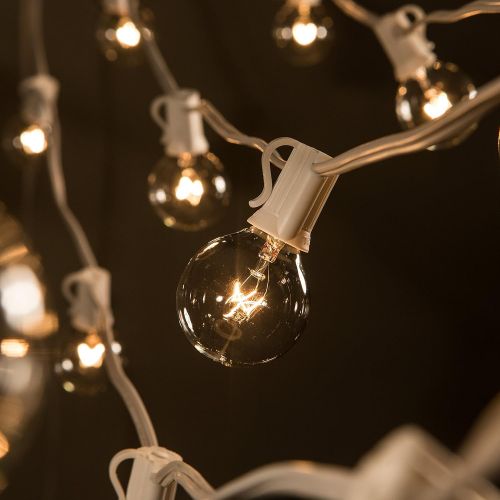 Hometown Evolution, Inc. 100 Foot White String Lights - G40 Clear Globe Bulbs (White Wire) - Outdoor Indoor String Lights for Wedding, Cafe, Bistro, Market, Bedroom and Tent Lighti