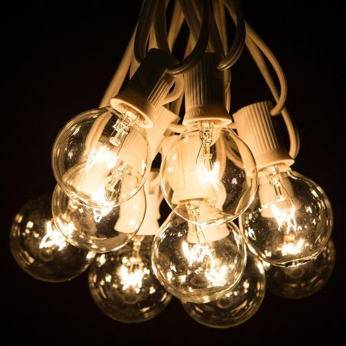  Hometown Evolution, Inc. 100 Foot White String Lights - G40 Clear Globe Bulbs (White Wire) - Outdoor Indoor String Lights for Wedding, Cafe, Bistro, Market, Bedroom and Tent Lighti