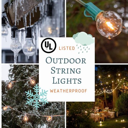  Hometown Evolution, Inc. 100 Foot Outdoor String Lights - 105 G50 Clear 2 Bulbs (5 Extra) - Black Wire - Globe String Lights for Patio, Yard, Deck, Bistro, Cafe, Party and Wedding Lighting