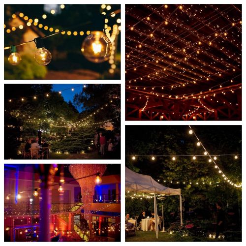  Hometown Evolution, Inc. 100 Foot Outdoor String Lights - 105 G50 Clear 2 Bulbs (5 Extra) - Black Wire - Globe String Lights for Patio, Yard, Deck, Bistro, Cafe, Party and Wedding Lighting