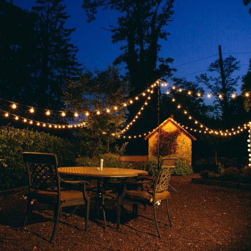  Hometown Evolution, Inc. 100 Foot Outdoor String Lights - 105 G50 Clear 2 Bulbs (5 Extra) - Black Wire - Globe String Lights for Patio, Yard, Deck, Bistro, Cafe, Party and Wedding Lighting