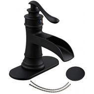 Homevacious Black Bathroom Faucet Matte Waterfall Sink Farmhouse Vanity Single Hole Faucets One Handle Basin Antique centerset with Pop Up Drain Stopper Mixer Tap Overflow Supply Line Lead-Fre