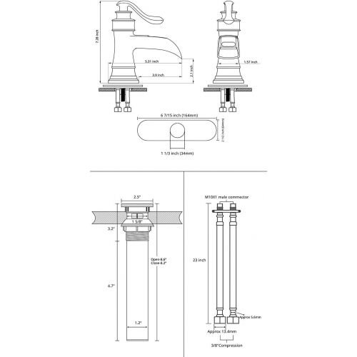  Homevacious Black Bathroom Faucet Matte Waterfall Sink Farmhouse Vanity Single Hole Faucets One Handle Basin Antique centerset with Pop Up Drain Stopper Mixer Tap Overflow Supply Line Lead-Fre