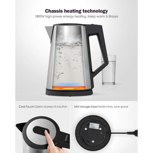  [아마존 핫딜]  [아마존핫딜]Wasserkocher Edelstahl Elektrischer Wasserkessel 1.7L, 1800W Auto-off & Trockenlaufschutz, ideal fuer Kaffee, Tee, Haferflocken, Babynahrung von Homever