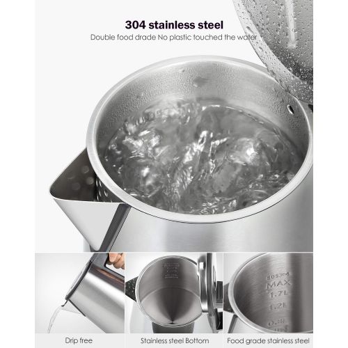  [아마존 핫딜]  [아마존핫딜]Wasserkocher Edelstahl Elektrischer Wasserkessel 1.7L, 1800W Auto-off & Trockenlaufschutz, ideal fuer Kaffee, Tee, Haferflocken, Babynahrung von Homever