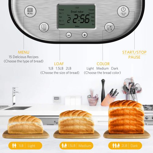  [아마존 핫딜]  [아마존핫딜]Brotbackautomat | Homever Brotbackmaschine mit Timer | aus Edelstahl | Programmierbar 15 Backprogramme | 3 Groesseneinstellung und Braunungsstufen | Warmhaltefunktion | Silber