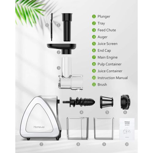  [아마존 핫딜]  [아마존핫딜]Entsafter Gemuese und Obst, Homever BPA-frei Slow Juicer, Profi Juicer Ausgestattet mit Einem Gerauscharmen Motor& UEberspannungschutz&Saftkanne & Reinigungsbuerste