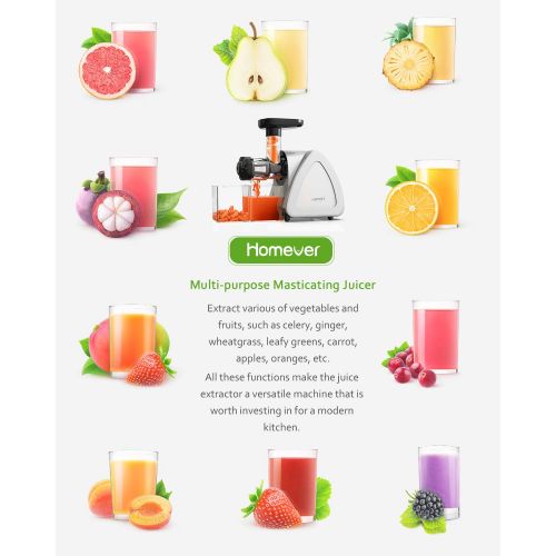  [아마존 핫딜]  [아마존핫딜]Entsafter Gemuese und Obst, Homever BPA-frei Slow Juicer, Profi Juicer Ausgestattet mit Einem Gerauscharmen Motor& UEberspannungschutz&Saftkanne & Reinigungsbuerste