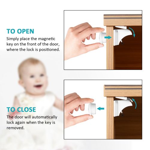  Baby Safety Child Proofing Cabinet & Drawers Magnetic Safety Locks Set of 6 with 2 Keys by Homever - Heavy Duty Locking System with 3M Adhesive - No Drill Or Screws Needed