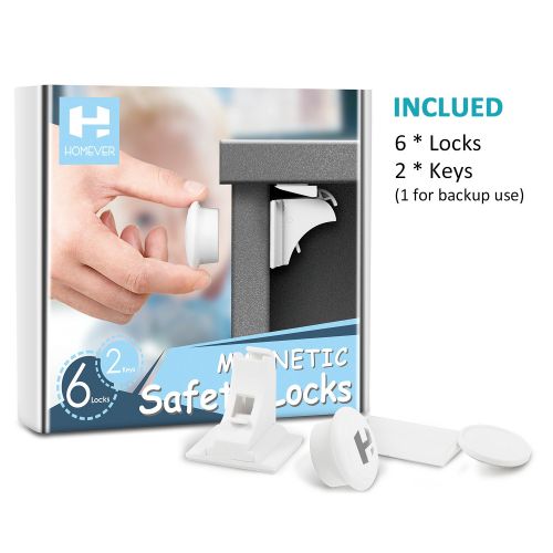  Baby Safety Child Proofing Cabinet & Drawers Magnetic Safety Locks Set of 6 with 2 Keys by Homever - Heavy Duty Locking System with 3M Adhesive - No Drill Or Screws Needed