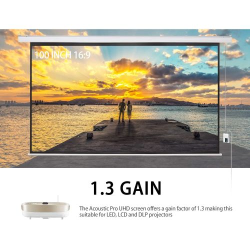  Homevibes 100 inch 16:9 Projector Screen Electric Motorized Portable Movie Screen Video Projection Screen for Home Theater Outdoor, 3D HD Matte White Remote Control Wall Ceiling Mo