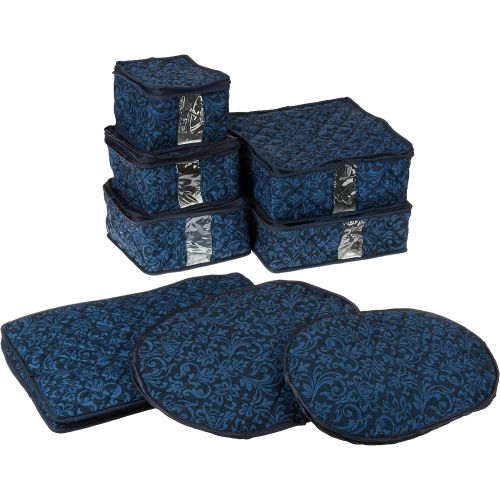  Homewear 8 Piece Hudson Damask China Storage Container Set, Navy