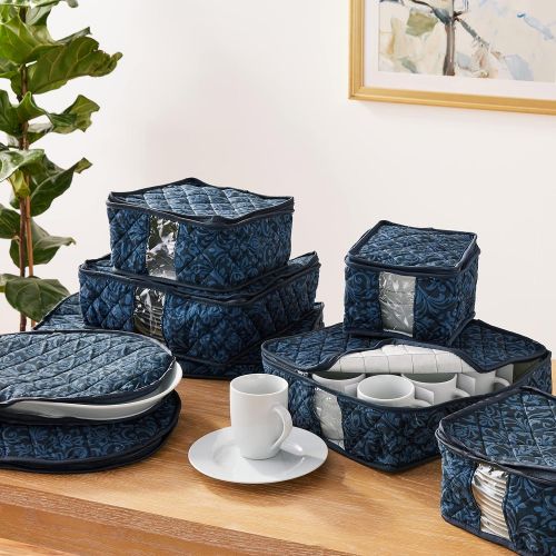  Homewear 8 Piece Hudson Damask China Storage Container Set, Navy