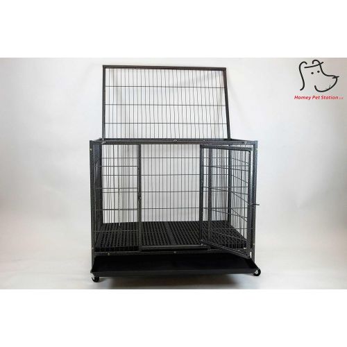  Homey Pet 37 Open Top Heavy Duty Dog Pet Cage Kennel w/Tray, Floor Grid, and Casters