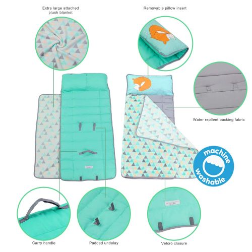  Homezy Nap Mats for Preschool Kinder Daycare  Toddler Kids Portable Sleeping Mat with Blanket + Pillow  Perfect for Boys or Girls (Sleepy Fox)