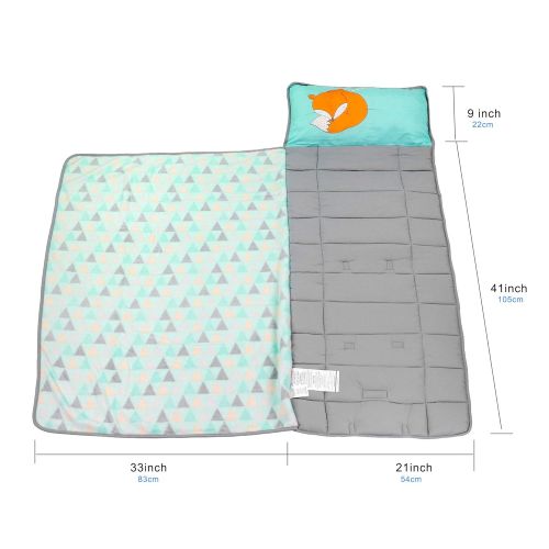  Homezy Nap Mats for Preschool Kinder Daycare  Toddler Kids Portable Sleeping Mat with Blanket + Pillow  Perfect for Boys or Girls (Sleepy Fox)