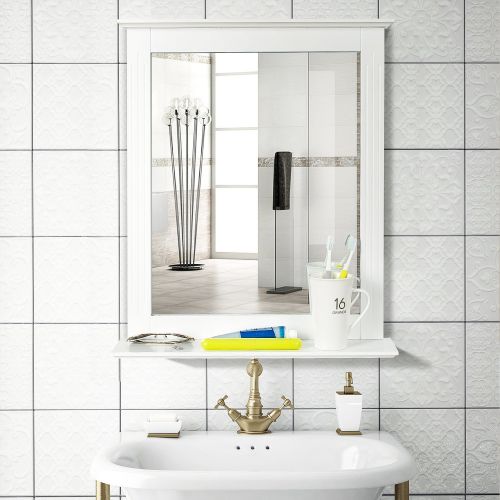  Homfa HOMFA Bathroom Wall Mirror Vanity Mirror Makeup Mirror Framed Mirror with Shelf for Home Multipurpose White