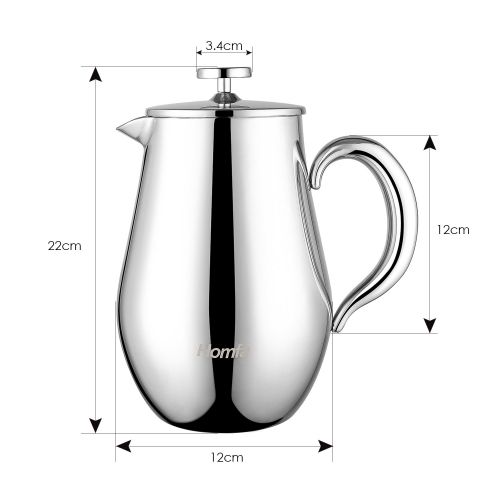  Homfa French Press 1 Liter Kaffeebereiter Teebreiter doppelwandig mit Warmhaltefunktion Kaffeekanne aus Edelstahl Franzoesische Kaffeepresse Schwarz