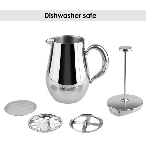  Homfa French Press 1 Liter Kaffeebereiter Teebreiter doppelwandig mit Warmhaltefunktion Kaffeekanne aus Edelstahl Franzoesische Kaffeepresse Schwarz