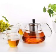 Homfa Glas Teekanne Set mit Siebeinsatz Edelstahl 1350mL Kapazitat mit 4 Glasern Hitzebestandig Transparent Glatt Beheizbar aus Borosilikatglas Tee-Set