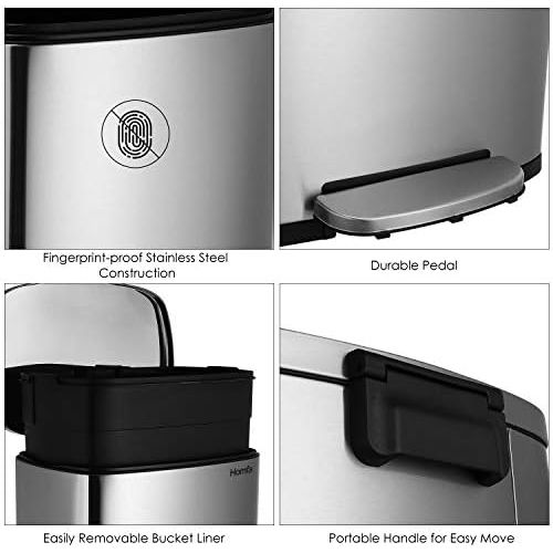  [아마존베스트]Homfa Kitchen Trash Can, 8 Gallon(30L) Fingerprint Proof Stainless Steel Garbage Can with Removable Inner Bucket and Hinged Lids, Pedal Rubbish Bin 13.6Lx9.5Wx25H inch Home Office,