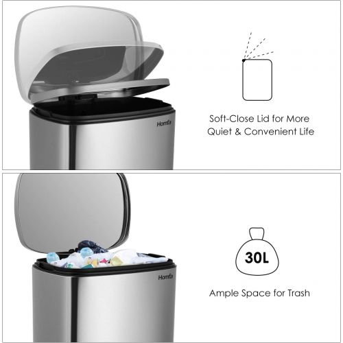  [아마존베스트]Homfa Kitchen Trash Can, 8 Gallon(30L) Fingerprint Proof Stainless Steel Garbage Can with Removable Inner Bucket and Hinged Lids, Pedal Rubbish Bin 13.6Lx9.5Wx25H inch Home Office,